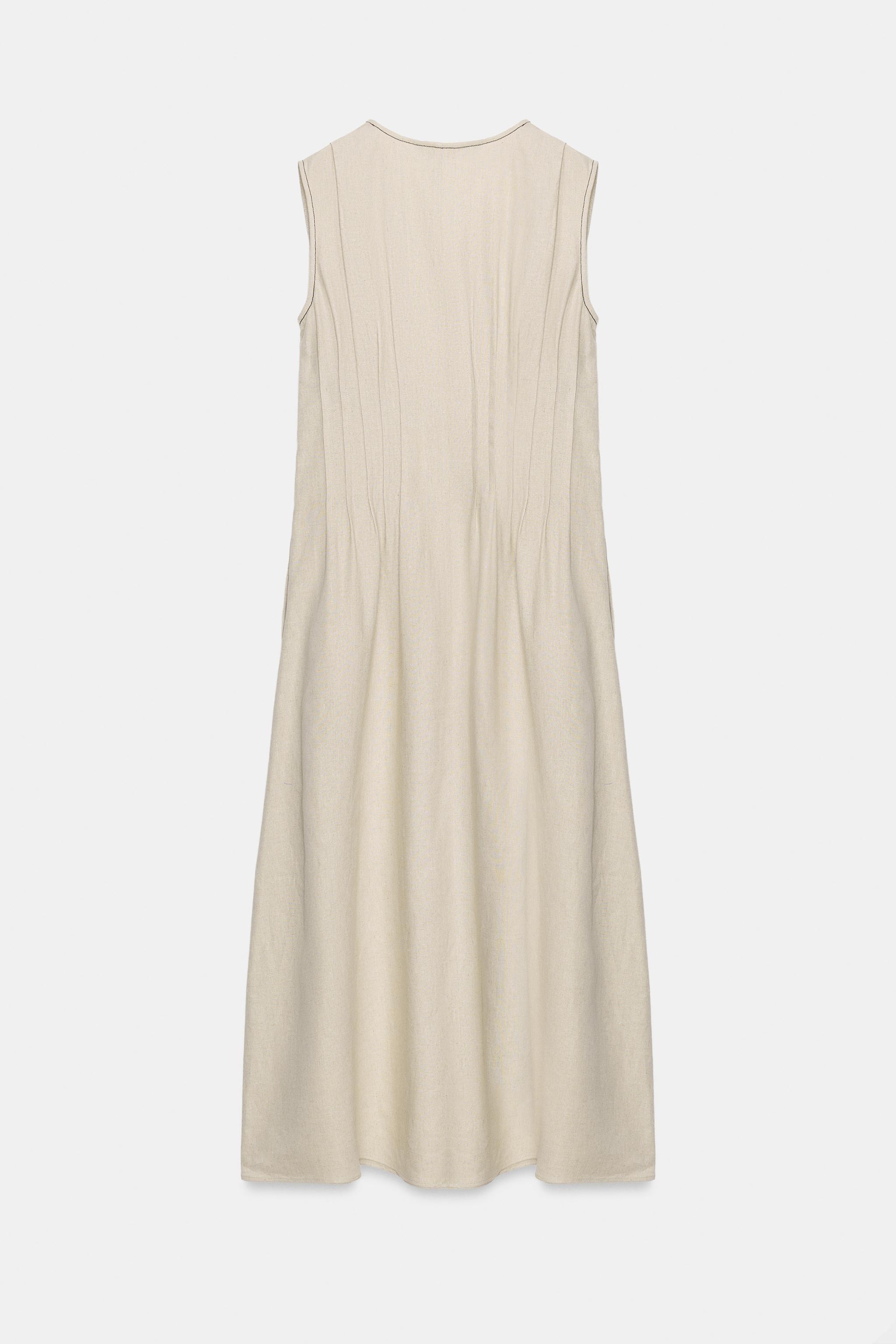 LINEN PLEATED MIDI DRESS